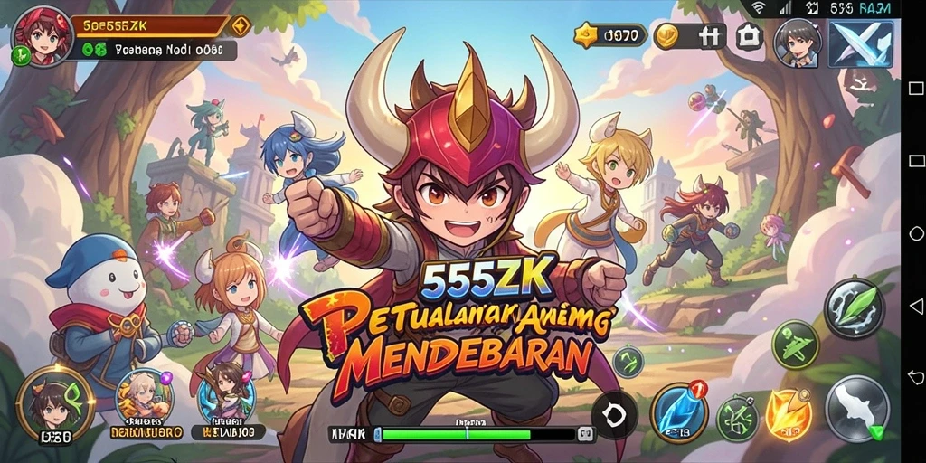 Tampilan gameplay 555ZK dengan karakter anime yang menarik.