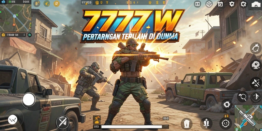 Gameplay seru dalam 7777W yang penuh aksi Battle Royale.