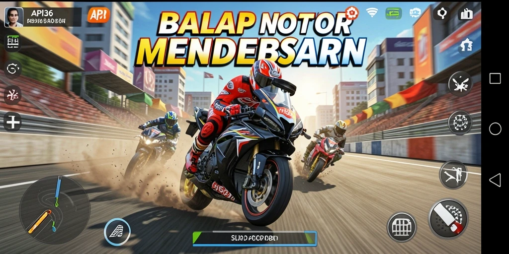 Screenshot gameplay <strong>API36</strong> dengan aksi balap motor yang mendebarkan.