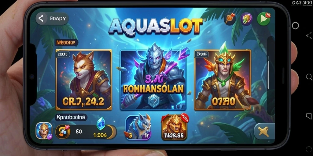 Tampilan gameplay AQUASLOT yang menarik dan informatif.