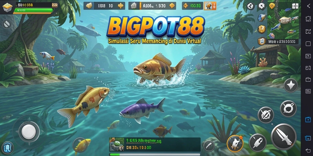 Screenshot gameplay BIGPOT88 menunjukkan aksi memancing yang realistis.