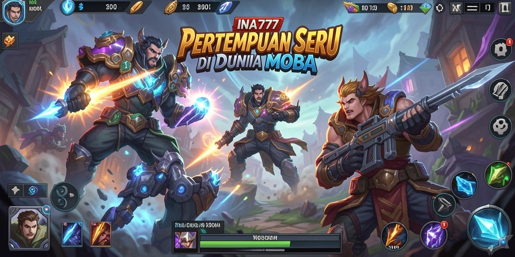 Screenshot gameplay seru di arena pertempuran MOBA.