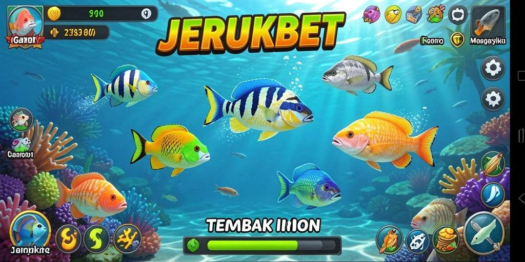 Tampilan gameplay seru dalam JERUKBET saat menangkap ikan.
