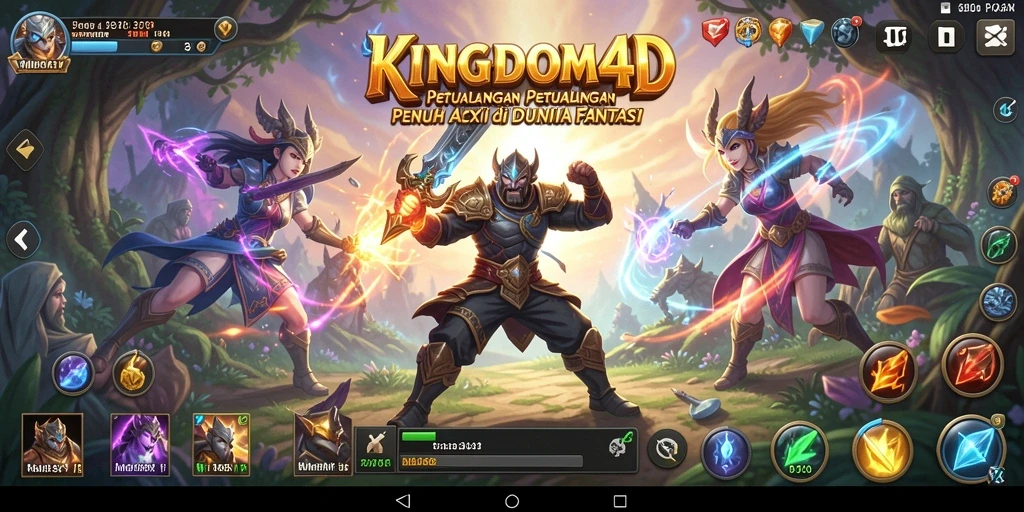 Tangkapan layar KINGDOM4D menampilkan pertarungan seru di dunia fantasi.