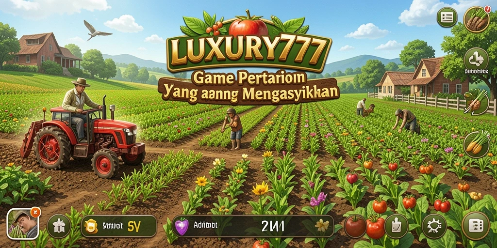 Screenshot gameplay <strong>LUXURY777</strong> menunjukkan ladang yang subur dan warna-warni.