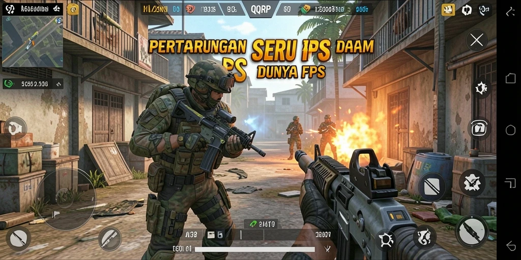 Skrinsot menggambarkan aksi seru dalam pertarungan FPS di QQRP.