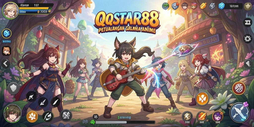 Screenshot gameplay QQSTAR88 menampilkan petualangan karakter Anime yang seru.