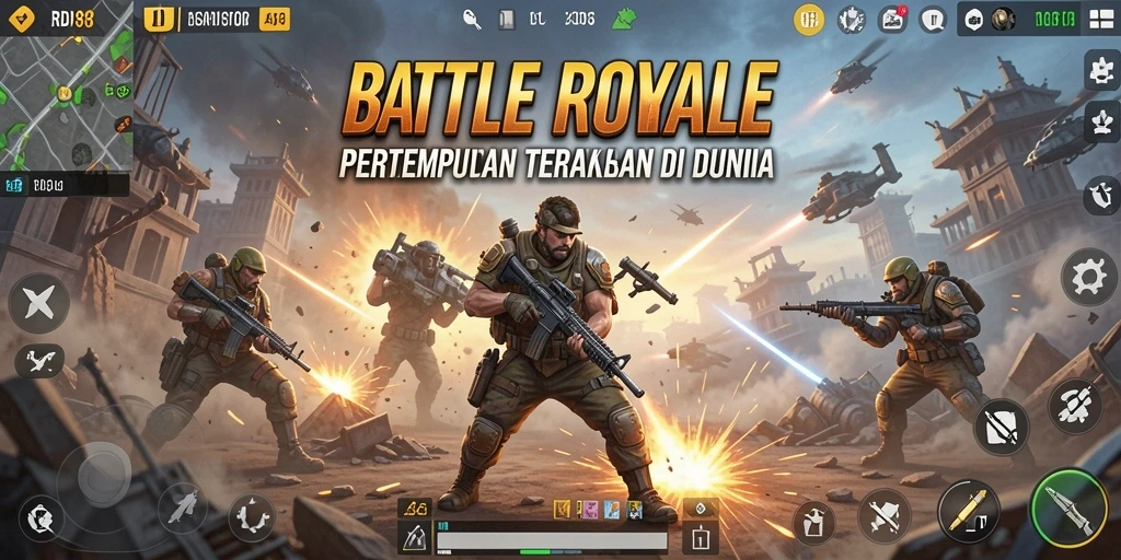 Gameplay RDI88 menampilkan pertarungan intens di arena Battle Royale.