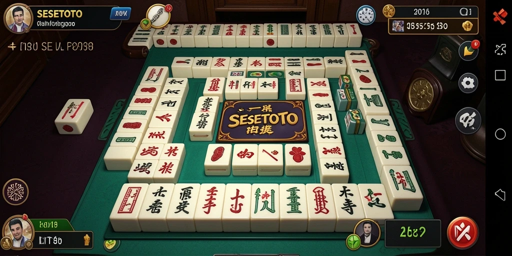 Screenshot gameplay SESETOTO menampilkan suasana permainan Mahjong yang seru.